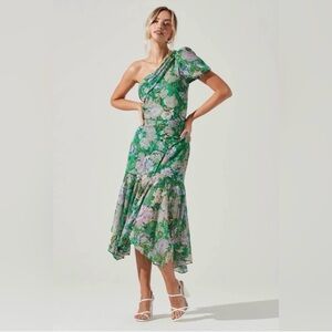 NWT Astr the label green Santorini one shoulder dress size M